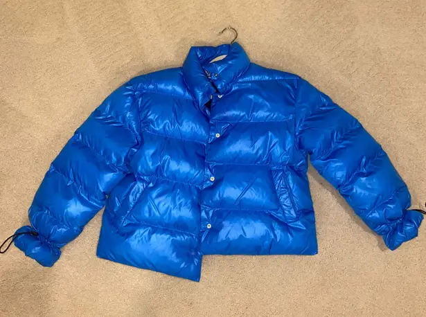 blue puffer jacket