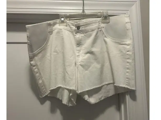 Motherhood Maternity White Denim Shorts Low Rise Under Belly Cut Off Size XXL