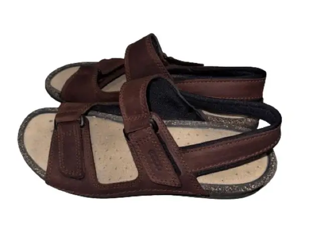 Ecco  Brown Leather Open Toe Velcro Strap Comfort Sandals Size 41 10/10.5