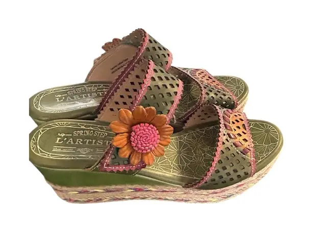 L’ Artiste By Spring Step Virgie Floral Platform Sandals Green/ Pink Size 41