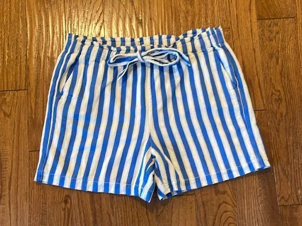 J.Crew white blue striped linenāblend paperbag shorts M Size M