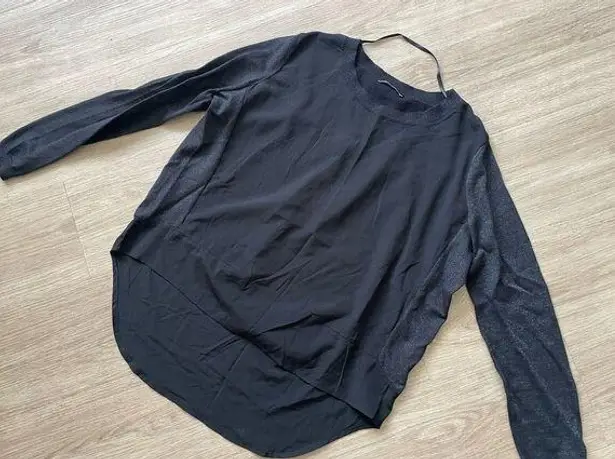 Chaus Women's Tunic Top Low High Blouse Wool Polyester Splicing Size M Loose Fit Black Size M