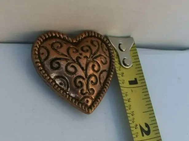 Older Style Copper Heart Brooch With Unique Patterns Orange