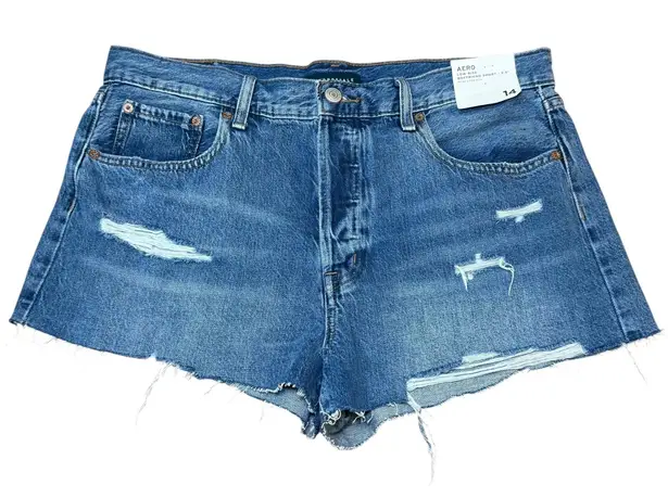 AERO Aeropostale Blue Distressed Denim Low Rise Boyfriend Shorts Size 14