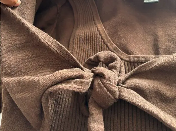 Cable & Gauge Brown Long Sleeve Top 55% Silk Y2K Preppy Style Size Medium