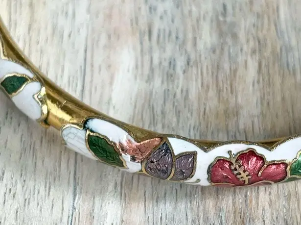 VTG White Enamel Gold Tone Cloisonné Butterfly Bangle Bracelet