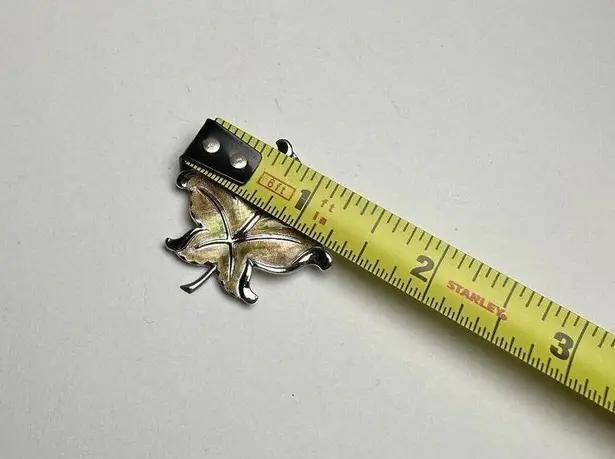 Van Dell Sterling Leaf Autumn Fall Enameled Brooch Pin Silver