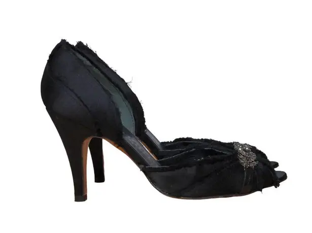 Pedro Garcia Diara Dorsay Heel Black Satin Rhinestone Slip On High 7.5 EU 37.5 Size 6.5