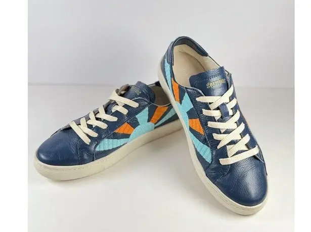 Soludos  Womens Shoes Blue Leather Rainbow Wave Sneakers Low Top Casual US 10