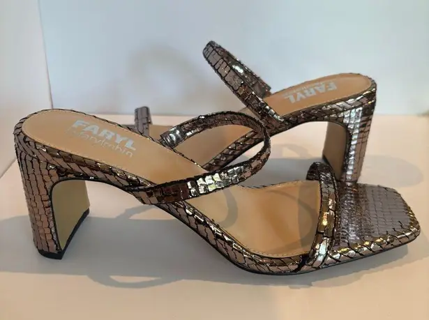 FARYL by Farylrobin Analisa Pewter Metallic Heeled Sandal Womens Size 7 Brown