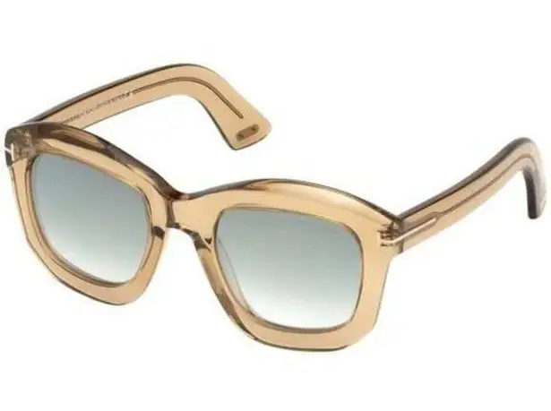Tom Ford FT0582 45P Shiny Light Brown Mirror Green Lens Julia Square Sunglasses
