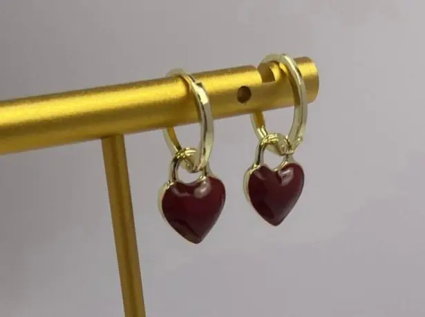 18K Gold Plated Love Heart Dangle Drop Earrings for Women, Red Heart Earrings