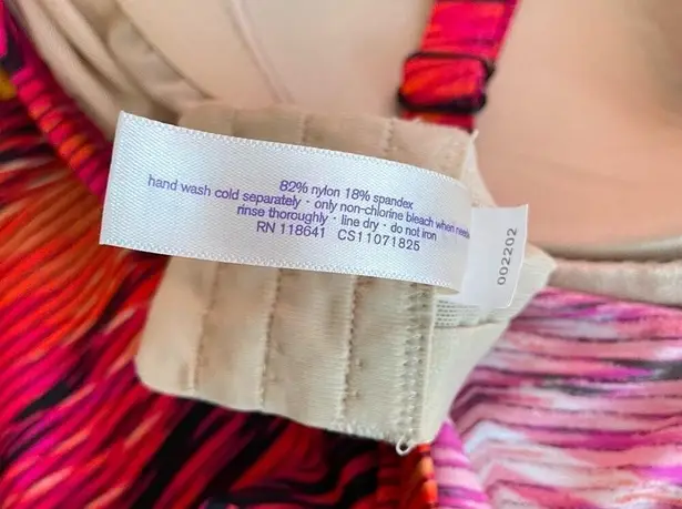 Cacique Pink Orange Black Mod Underwire Ruched Tankini long Swim Top 44D 44