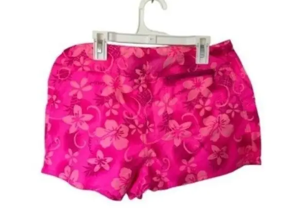 Vintage Y2k Swim Shorts Floral Tropical Flower Pattern Cover Up medium Pink