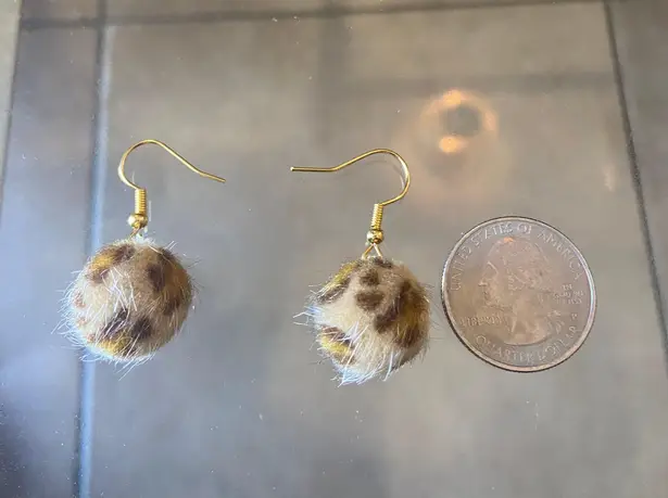 Handmade Cute faux fur Cheetah print Earrings , Brown And Gold drop dangle earrings