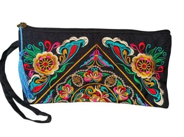 Clutch Wristlet Embroidered Bag Double Sided Evening Bag Vibrant Colorful New Pink