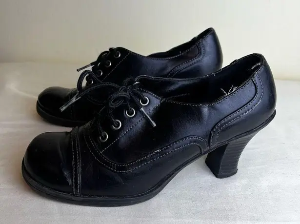 Mudd Vintage Y2K Black Oxford Chunky Heels Faux Leather Lace Up Boho Goth 6.5