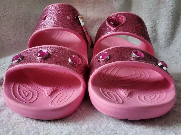 Crocs  Benefit X Limited Edition Pink Glitter Sandals Slip On Shoe Slippe…