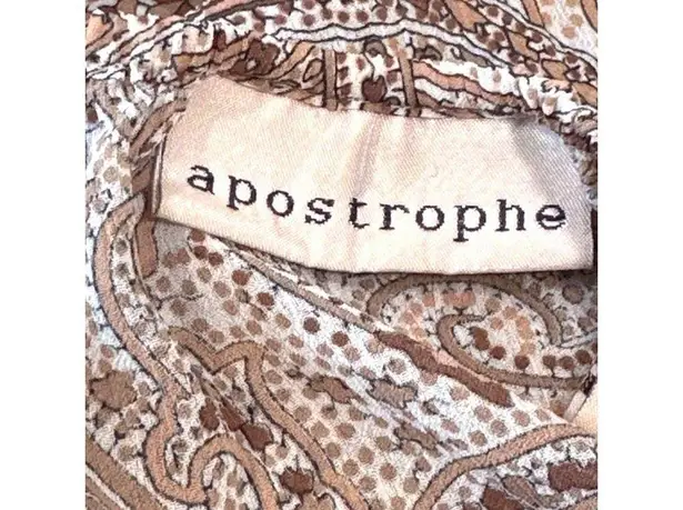 Apostrophe 100% Polyester Brown Hues Long Sleeve Bell Cut Cuffs Blouse Size 8