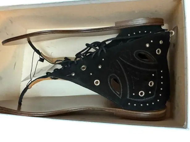 IRO Black Leather Lace Up Studded Gladiator Sandals Euro 41 MSRP $495