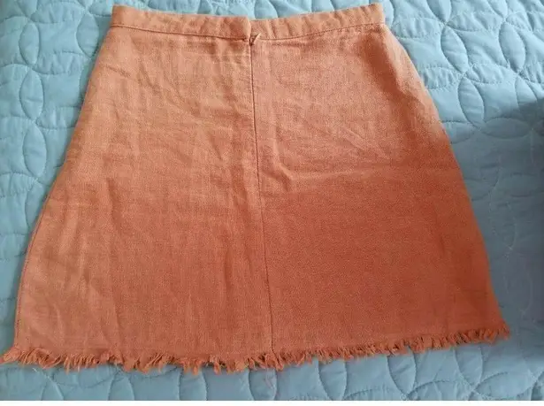 House of THREE Women's Orange Linen Mini Skirt Fringe Hem Size 8