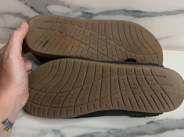 Earth Origins Janae Clogs Mules Sz 8.5 Black Cork Faux Fur Comfort Casual