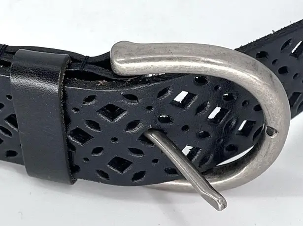 American Eagle  Perforated Black Leather Belt Silver Buckle Boho Medium/Large