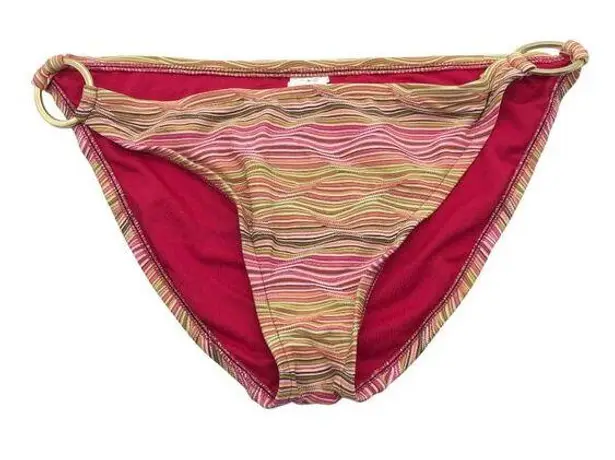 Mossimo Striped Bikini Bottoms Ring Detail Beige Pink Colorful Medium