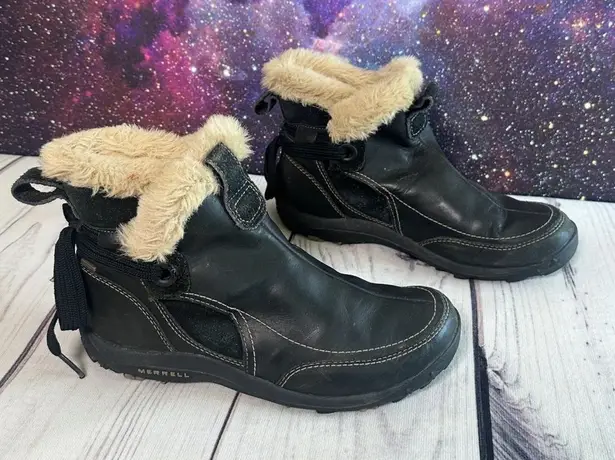 Merrell Women's Misha Black Leather Insulated Faux Fur Ankle Booties Size 9