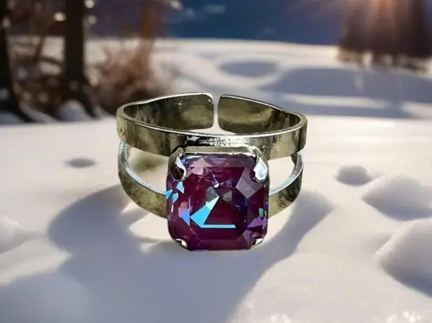 Handcrafted sparkly ring made with Swarovski crystal adjustable fit Silver