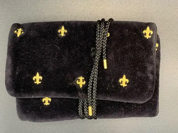 Oscar de la Renta VTG Gold Fleur De Lis Travel Makeup Jewelry Bag Foldable