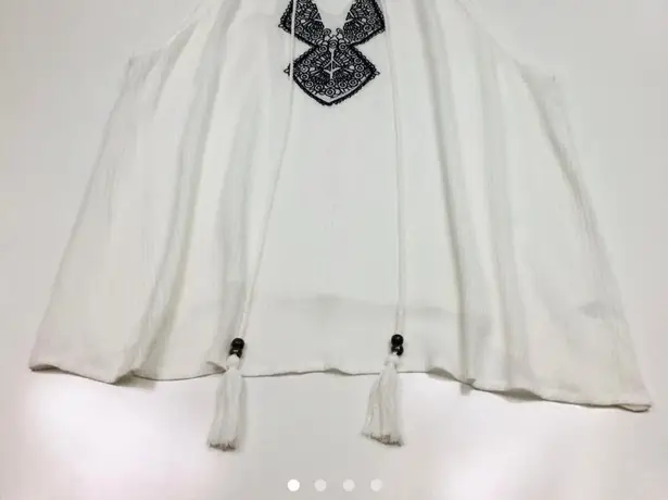 boho v neck rayon tunic White