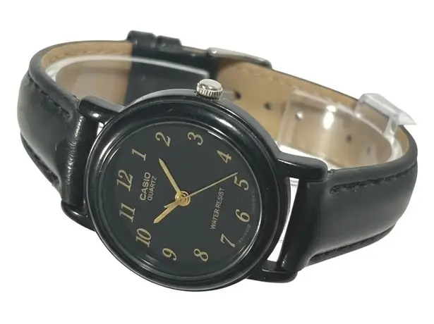 Casio Quartz Watch Women's Black Gold Tone Analog Water Resist Leather Band