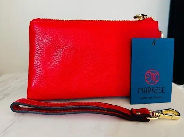 MARKESE Italian Leather Dollaro Clutch Wristlet Wallet Organizer, Red, NWT Red