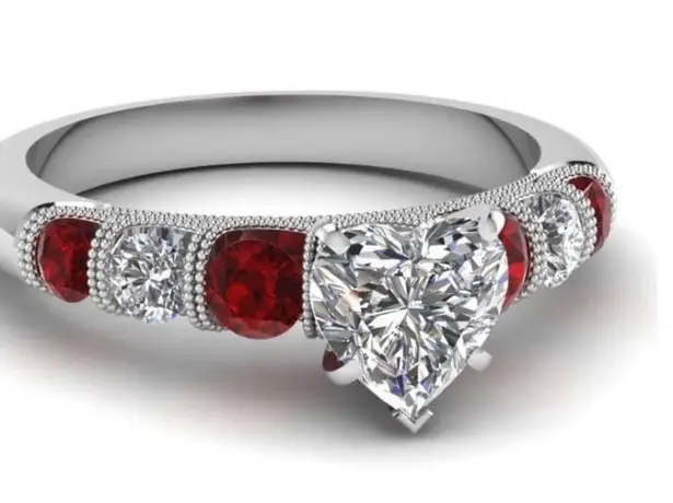 1 carat heart shaped diamond engagement ring ruby silver Wedding Bridal Rings Red Size 10