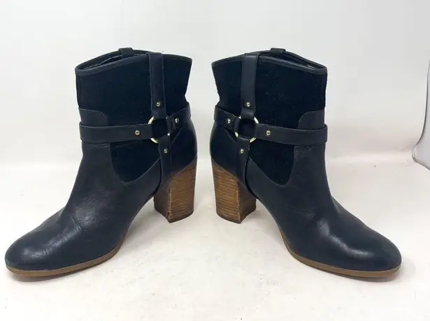 Ralph Lauren  Lauren Dylan Black Genuine Leather Harness Booties Mid Calf Sz 9.5