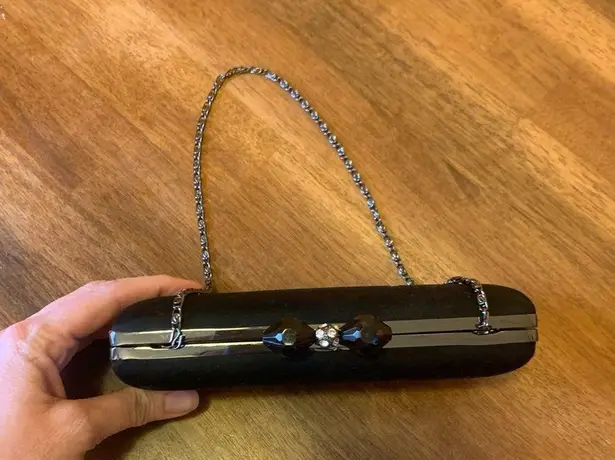 Jessica McClintock purse clutch Black with Jeweled Clasp Chain Strap Formal