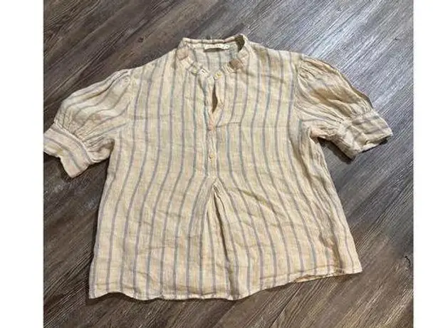 Stark X Striped Small 100% Linen Minimalist Organic Luxury Natural Blouse Small