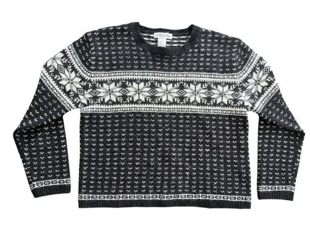 Christina Nordic Fair Isle Christmas Wool Knit Gray Sweater Size M Holiday Size M