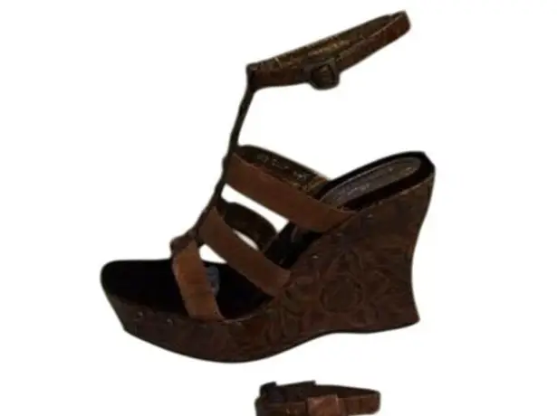 Donald Pliner Camel Brandy Suede Rosette Leather Hand Made Wedge Shoe NWT $295 Brown Size 7.5