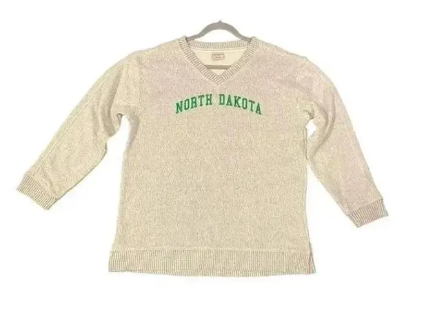 Chicka-d Women’s Grey Pullover V-neck North Dakota Sweater By Size L NWOT