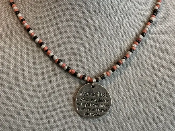 Handmade NEW FANTASTIC BEADED CHOKER NECKLACE SILVER TONE PENDANT “WANDERLUST …
