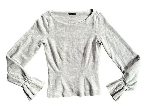 Club Monaco Womens Reeta Space Dye Grey Bell Sleeve Wool LS Sweater Top Sz XS