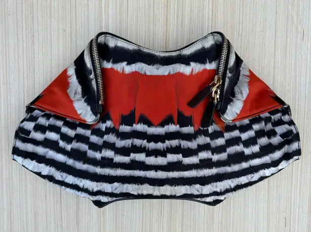 Alexander McQueen De Manta feather print clutch bag in black white bright red