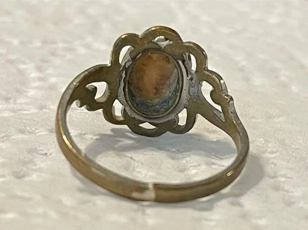 Vintage Silver Tone & Gold Tone alloy Mother of Pearl Ring Size 4 3/4