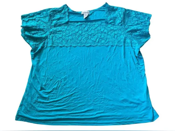 Jessica London Vintage 90s Plus Size Blue Turquoise Floral Lace Stretch Top