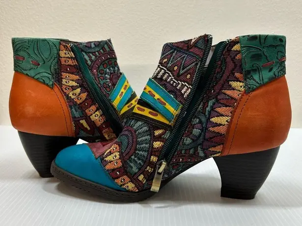 SOCOFY Women's Colorful Leather Woven Tapestry Boho Ankle Boots EU38/US7.5 Size undefined