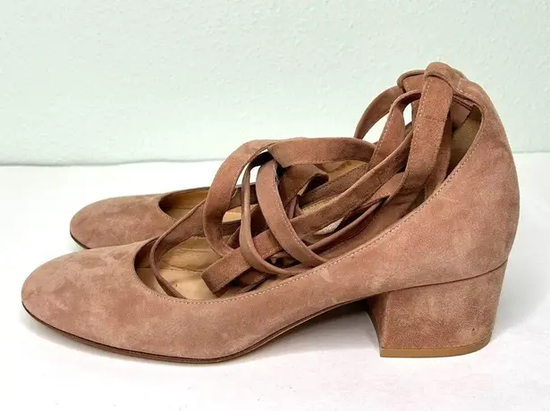 Gianvito Rossi  Suede Low Heel Pumps with Wrap Straps Mauve / Taupe Size 36.5 6