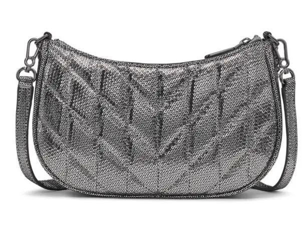 Karl Lagerfeld NWOT Lafayette Shoulder Bag Sequns 100% Goat Leather Grey