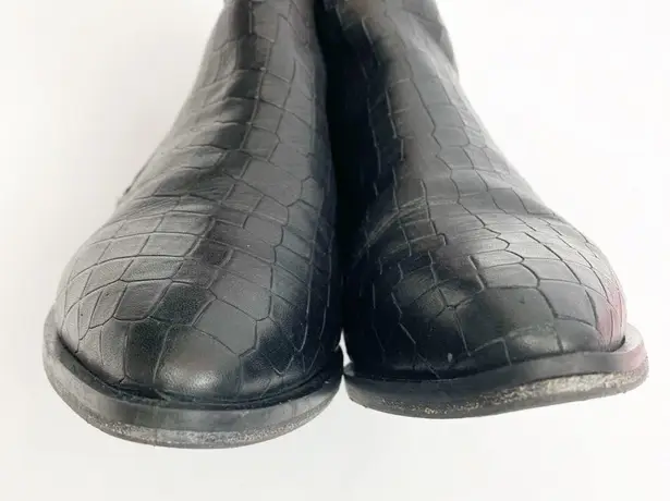 Napoleoni Italy Croc Embossed Leather Moto Zip Ankle Boots: Black Size 7.5